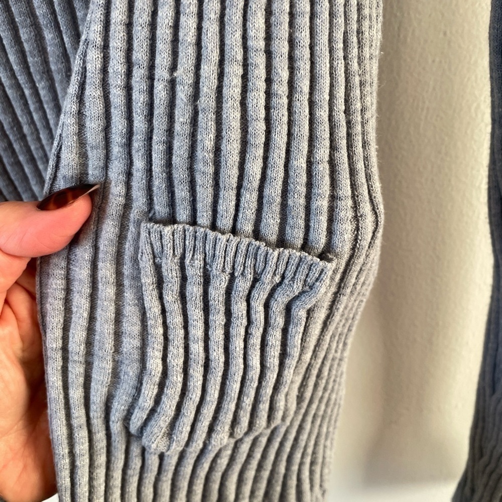 Anthropologie Knitted & Knitted Light Gray Open Ribbed Cardigan Lace Trim S - Picture 7 of 9